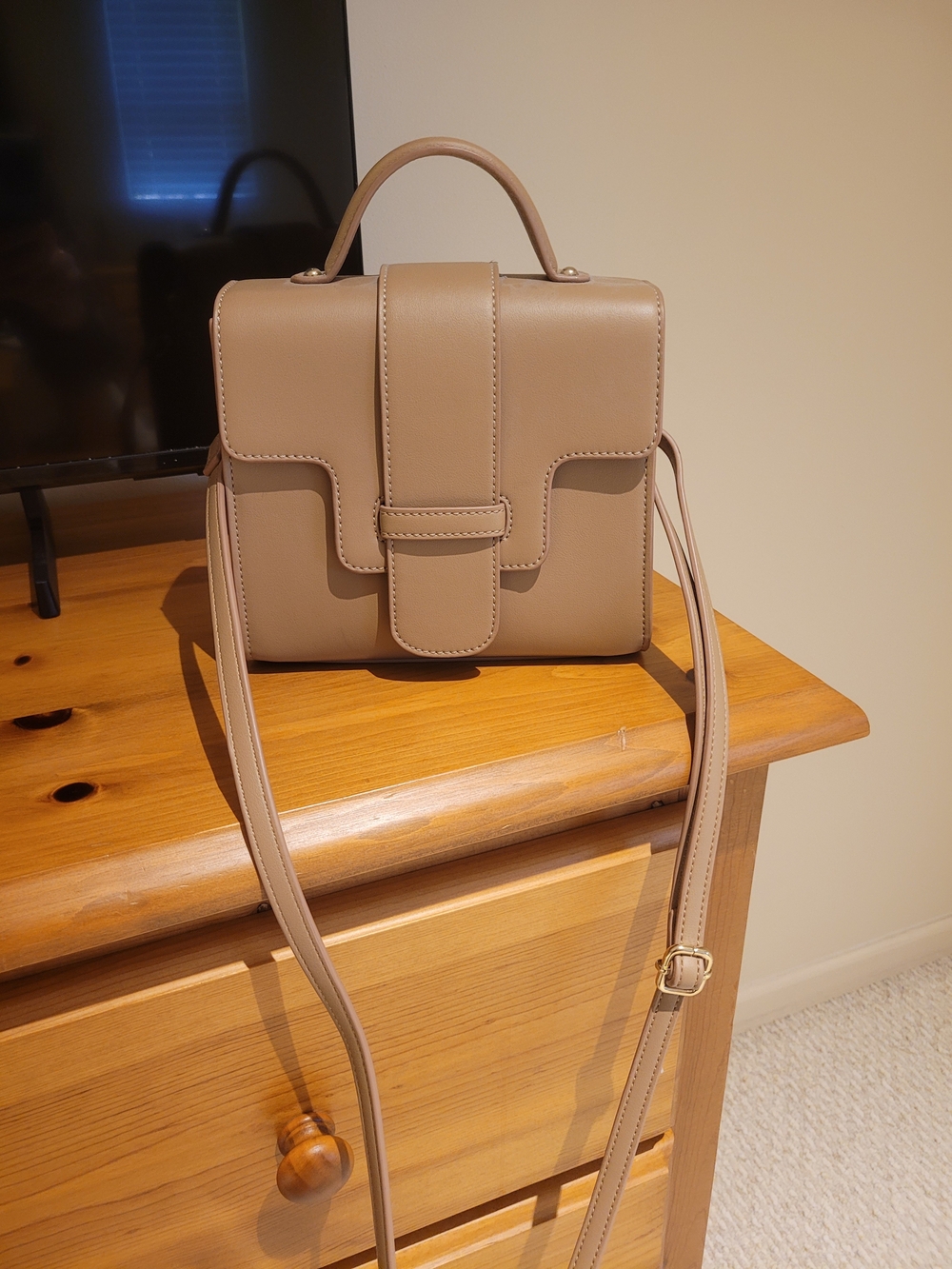 Taupe Structured Top-Handle Crossbody Bag